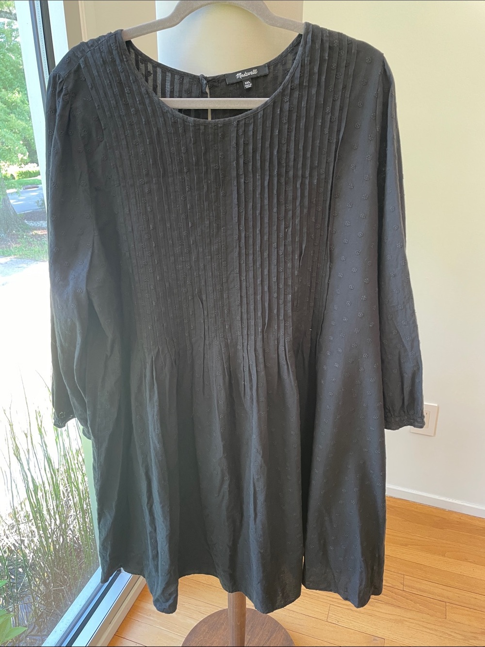 Madewell Black Pintuck Dress with Subtle Swiss Dot